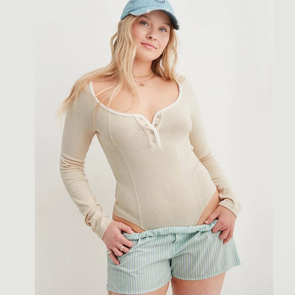 Aerie Long Sleeve Henley Bodysuit Women’s Size Large New With Tags